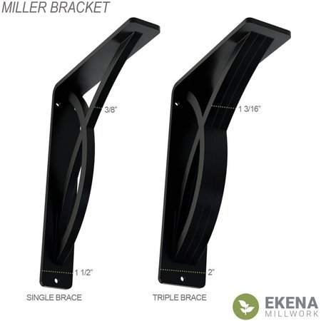 Ekena Millwork Miller Wrought Iron Bracket, (Single center brace), Powder Coated Black 1 1/2"W x 5 1/2"D x 8"H BKTM01X05X08SMI
